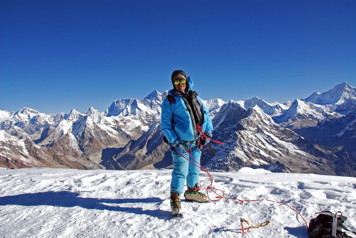 13 05 Climbing Sherpa Palde On Mera Peak Eastern Summit With Gyachung Kang, Nuptse, Everest, Lhotse, Shartse, Peak 41, Baruntse, P6770, Makalu